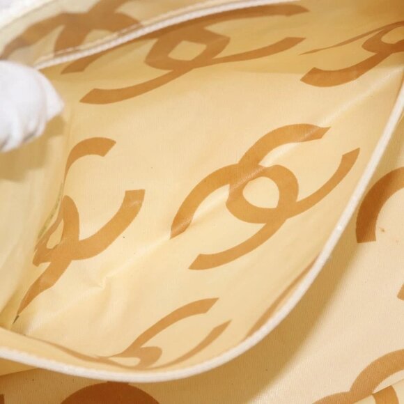 CHANEL Plastic Chain Tote Bag Straw Gold White CC Auth BA6435 - Picture 12 of 16